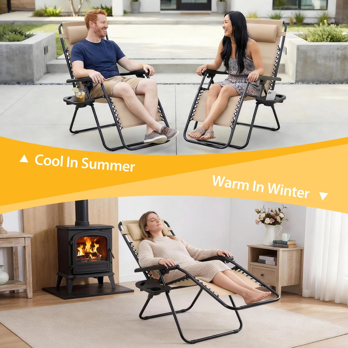 JHK Portable Zero Gravity Recliner Chairs With Cup Holders