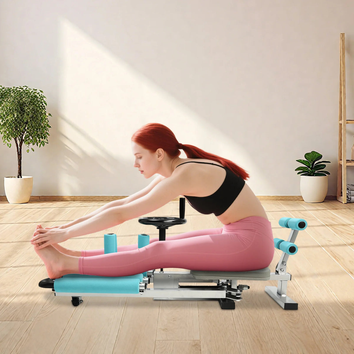 Leg stretcher split machine by S And B Enterprise with adjustable 0–210° range and turquoise padding