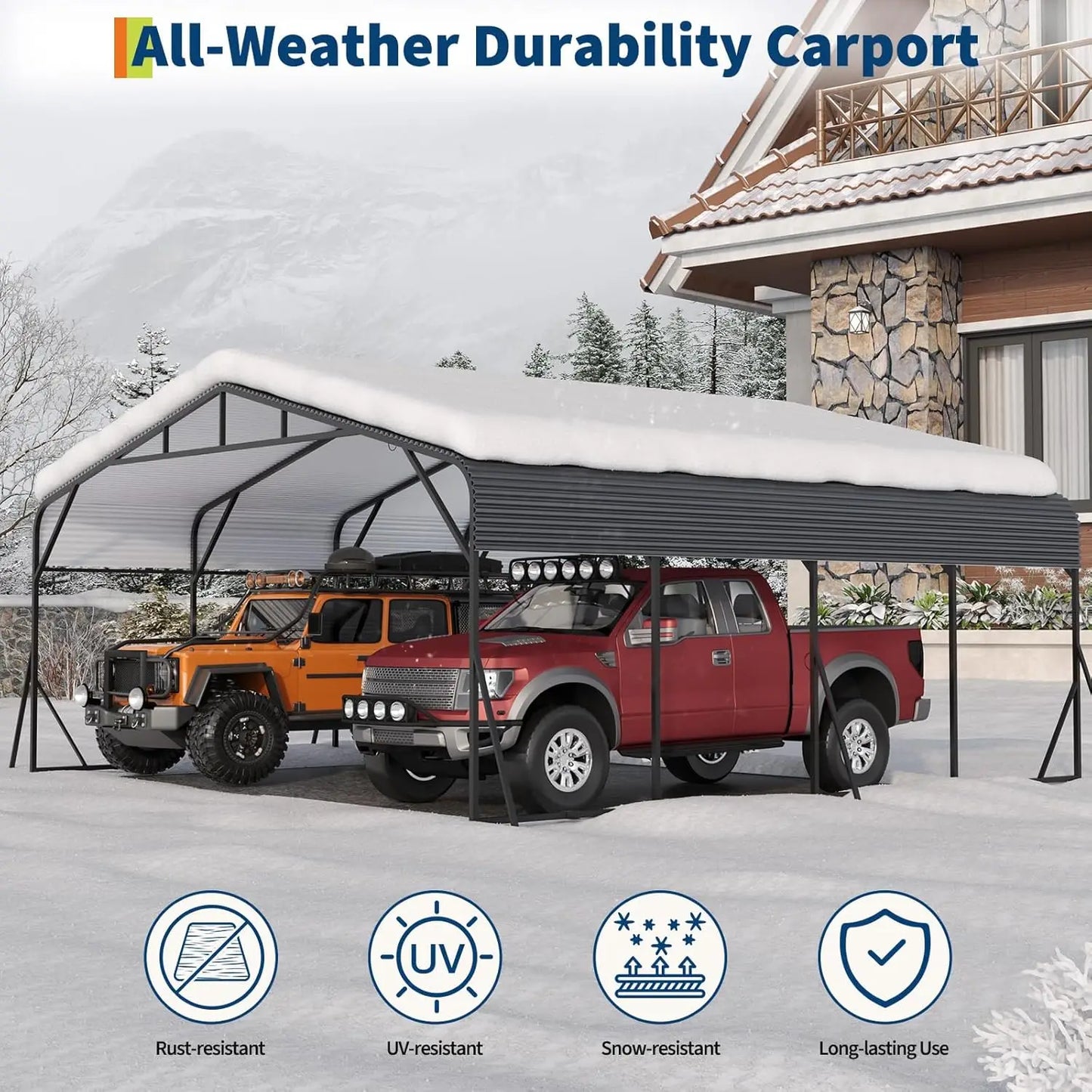 Outdoor Metal Carport Shelter Heavy Duty Galvanized Steel