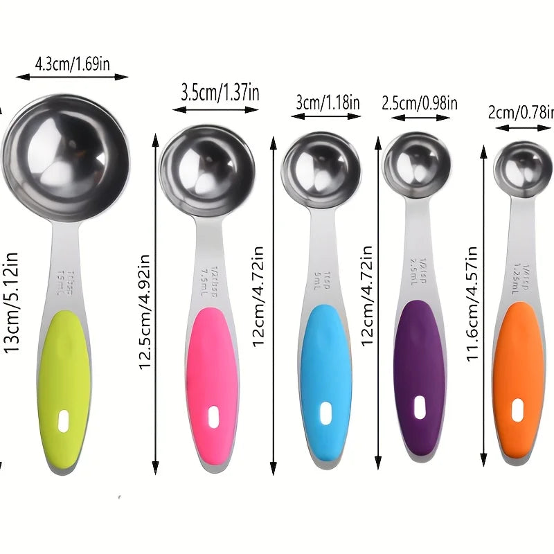 Measuring Cups And Spoons Set Of 5/10/17 Piece, Stainless Steel Nesting Measuring Cups Set With Silicone Handles, Kitchen Utensils For Cooking And Baking by S And B Enterprise