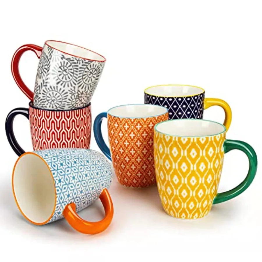 Ceramic Coffee Mug Set Bohemian Style 6 Pack by S And B Enterprise