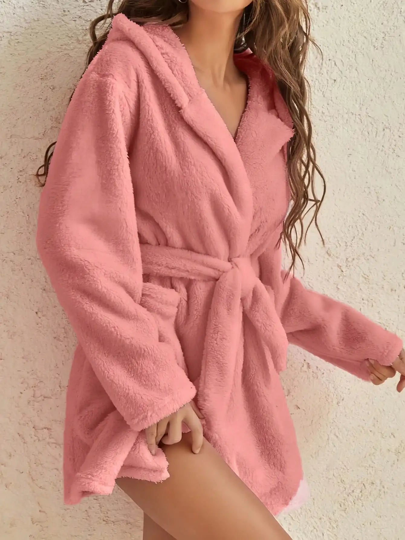 Women's Hooded Fleece Robe With Belt For Cozy Winter Home by S And B Enterprise