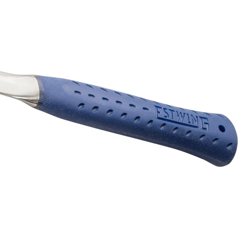 Framing hammer by Estwing with blue perforated grip