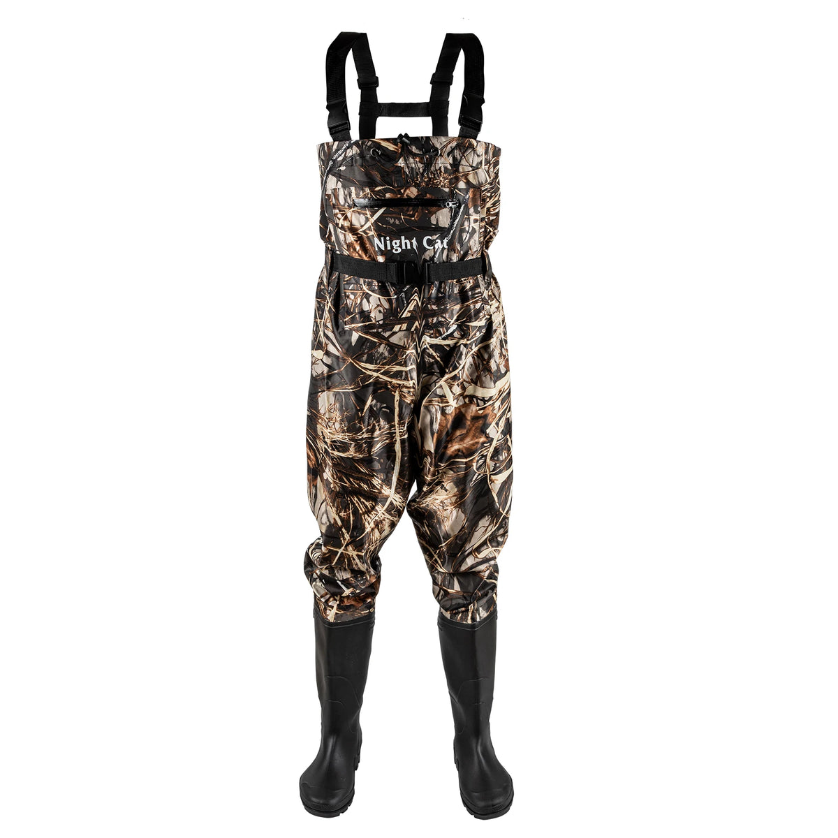 Men's camo chest waders with boots, waterproof nylon/PVC for fishing and hunting