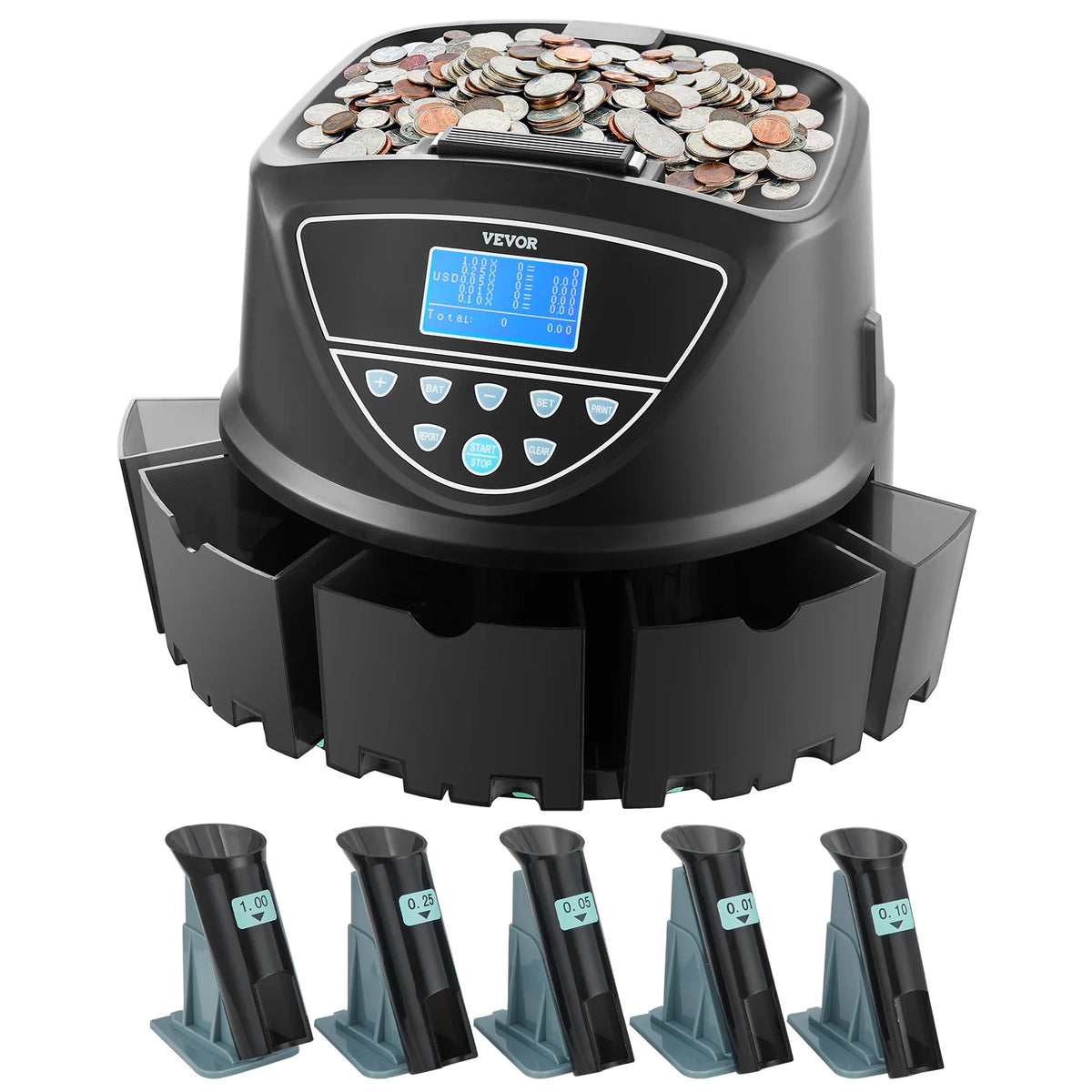 SucceBuy Coin Sorter Coin Counter Machine for 5 Kinds of USD Coins Coin Sorter & Wrap Machine Holds up to 2000 Coins LCD Screen