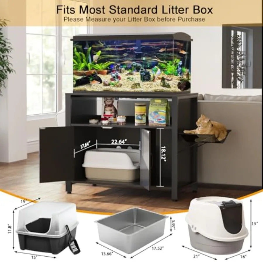 Breeder Tank Stand With Hidden Cat Litter Cabinet And Perch