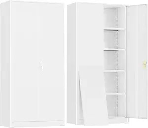 Metal Storage Cabinet With Locking Doors And Adjustable Shelves