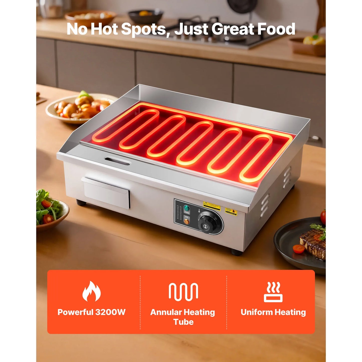 SucceBuy Commercial Electric Countertop Griddle 50-300 C Temperature Control