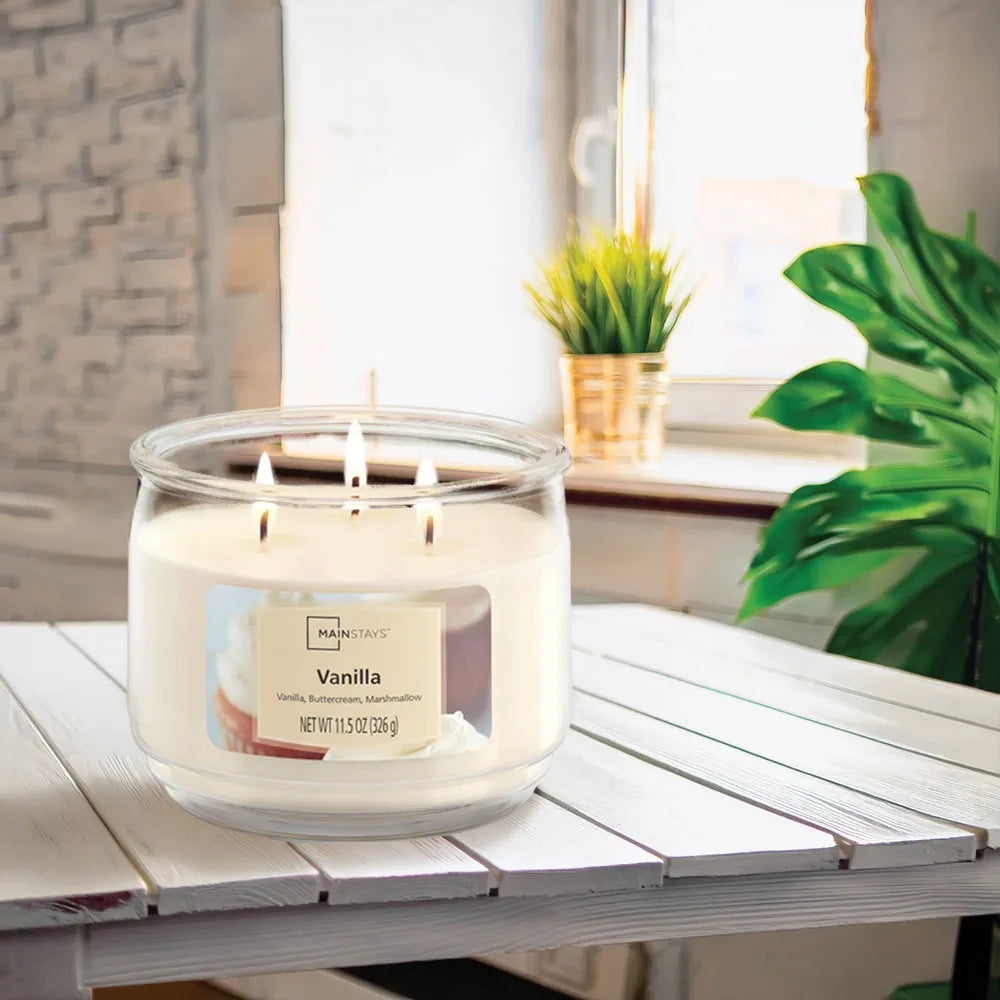 Vanilla scented glass jar candle, 3-wick, 11.5 oz, Mainstays