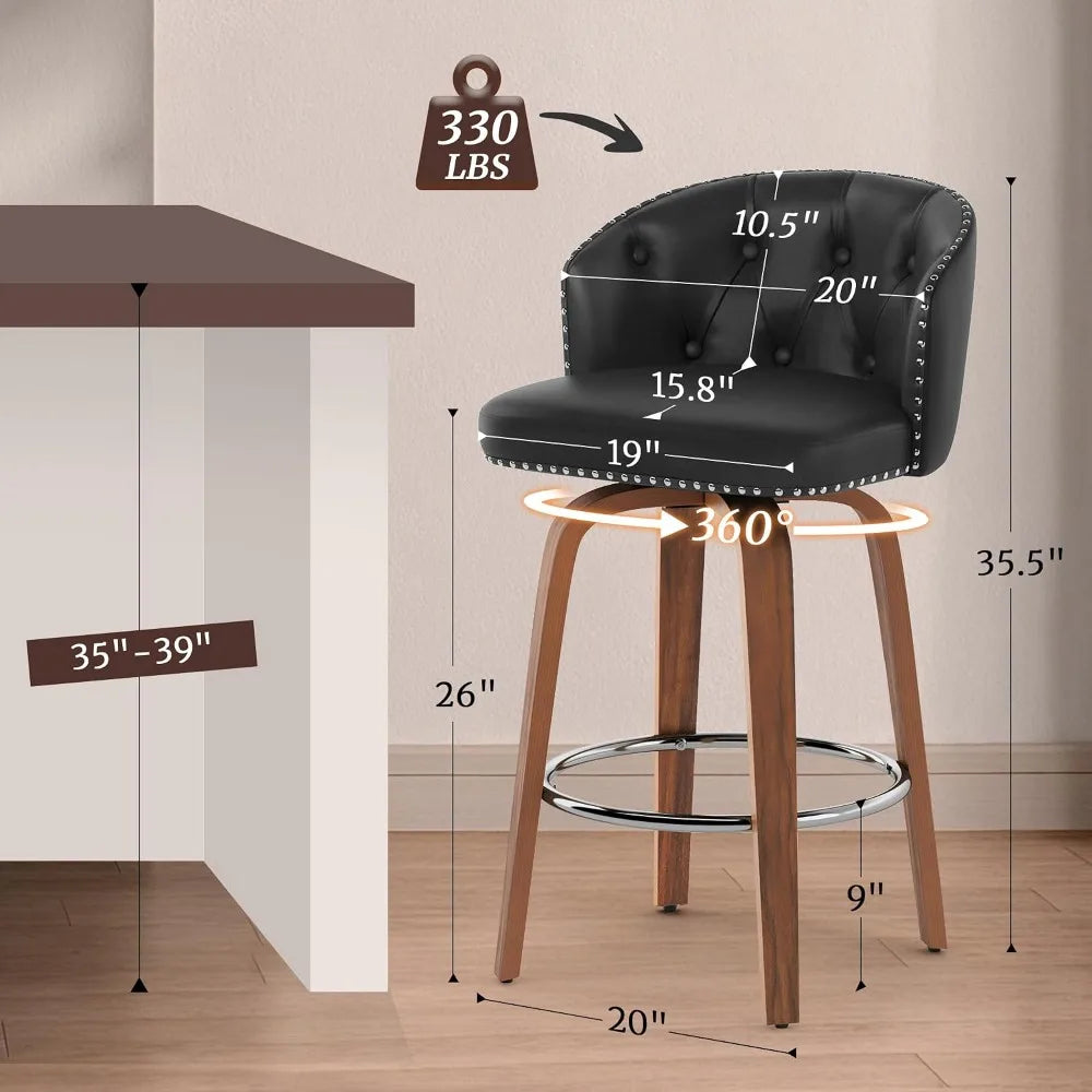 Wood Swivel Bar Stools Set With Faux Leather Upholstery by S And B Enterprise