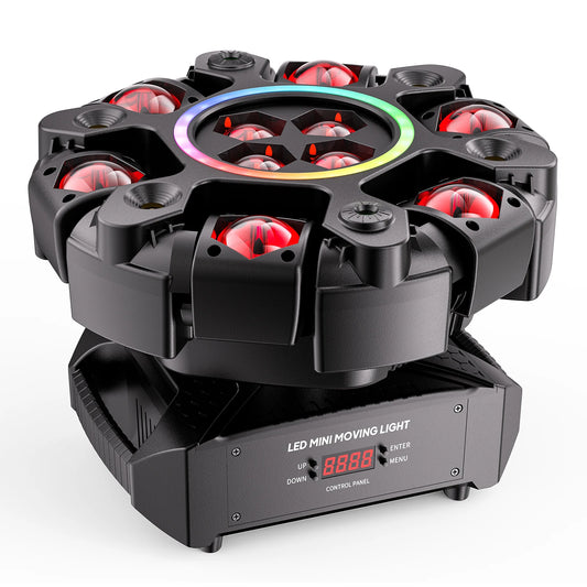 Fieryzeal 150W 6-arm RGBW beam moving head light with rainbow color ring and hex honeycomb lenses