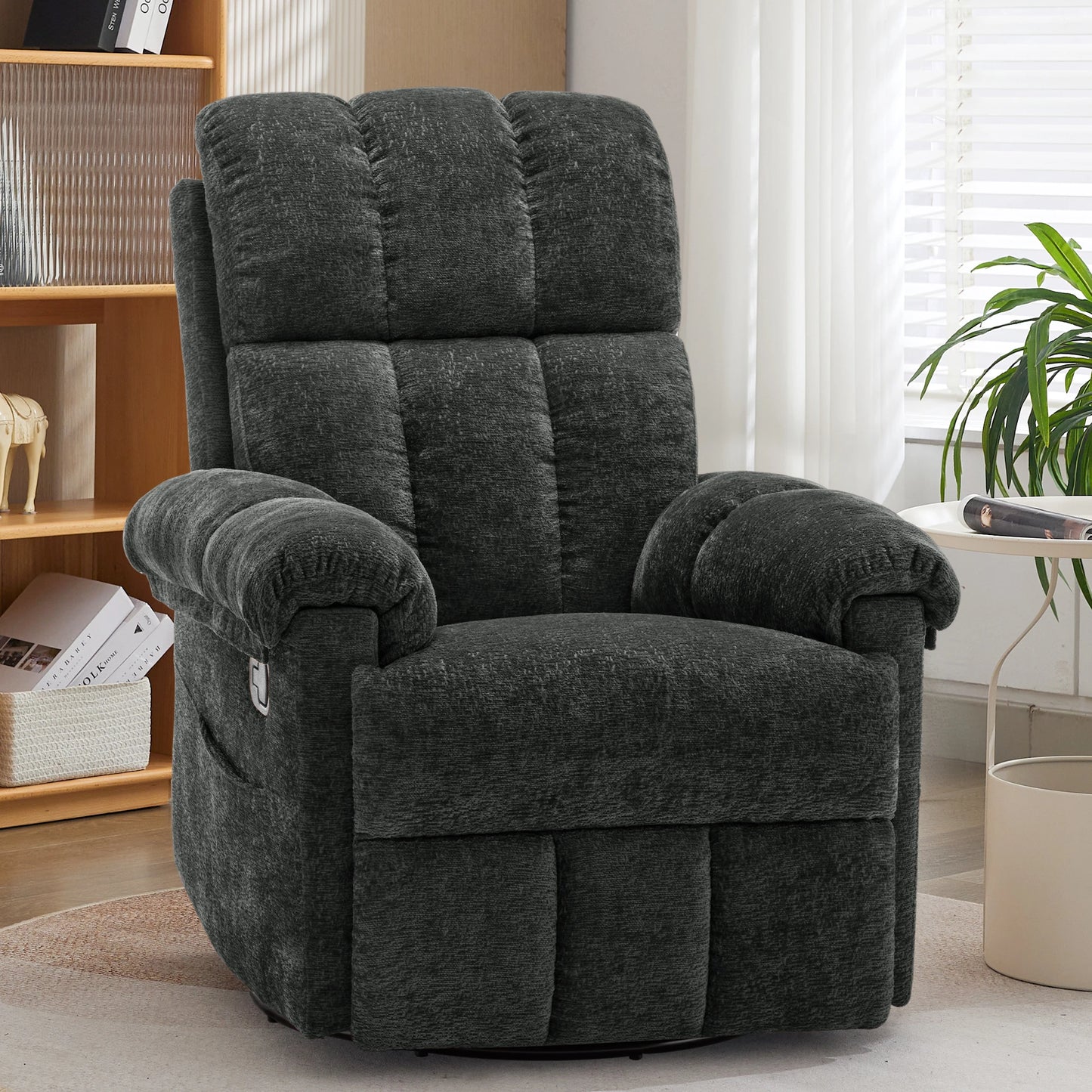 Korser dark gray chenille swivel rocker recliner chair for small spaces