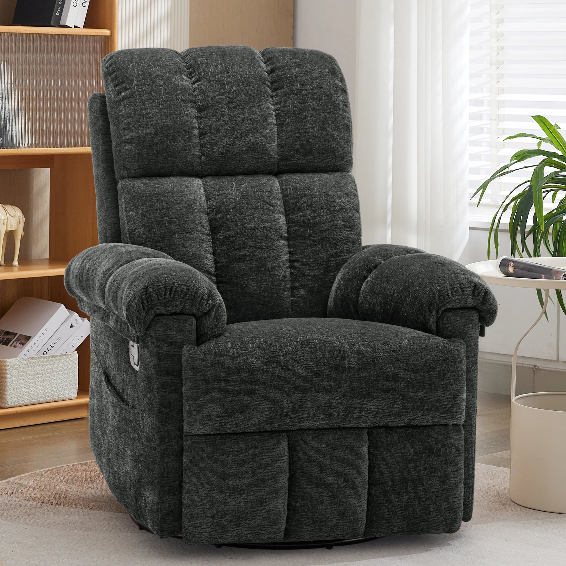 Korser dark gray chenille swivel rocker recliner chair for small spaces