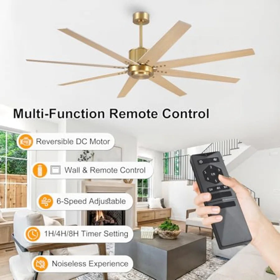 Ceiling Fan Without Light, 6-Speed DC Motor, Oak Blades