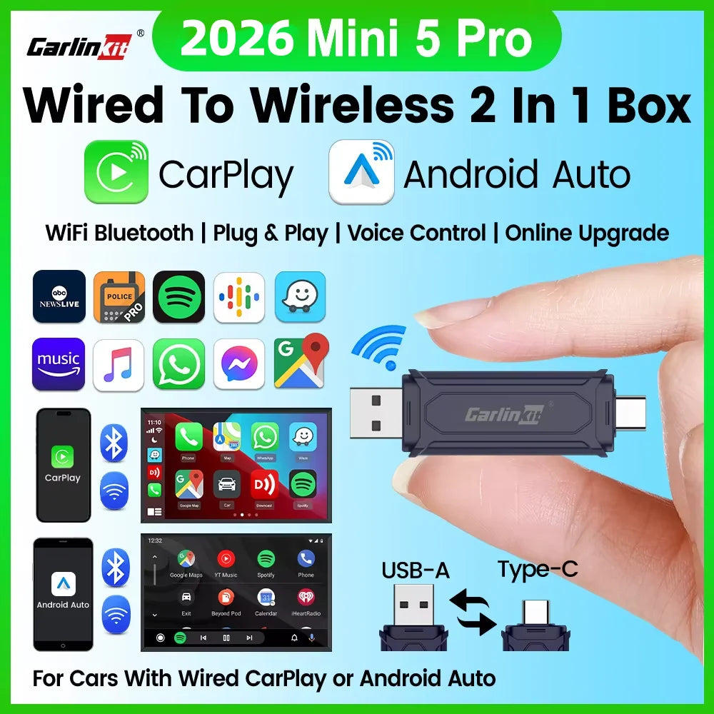 CarlinKit 5.0 Mini5 PRO Wireless Adapter Wireless CarPlay Android Auto For OEM Car Plug and Play WiFi Bluetooth Auto Connection by S And B Enterprise
