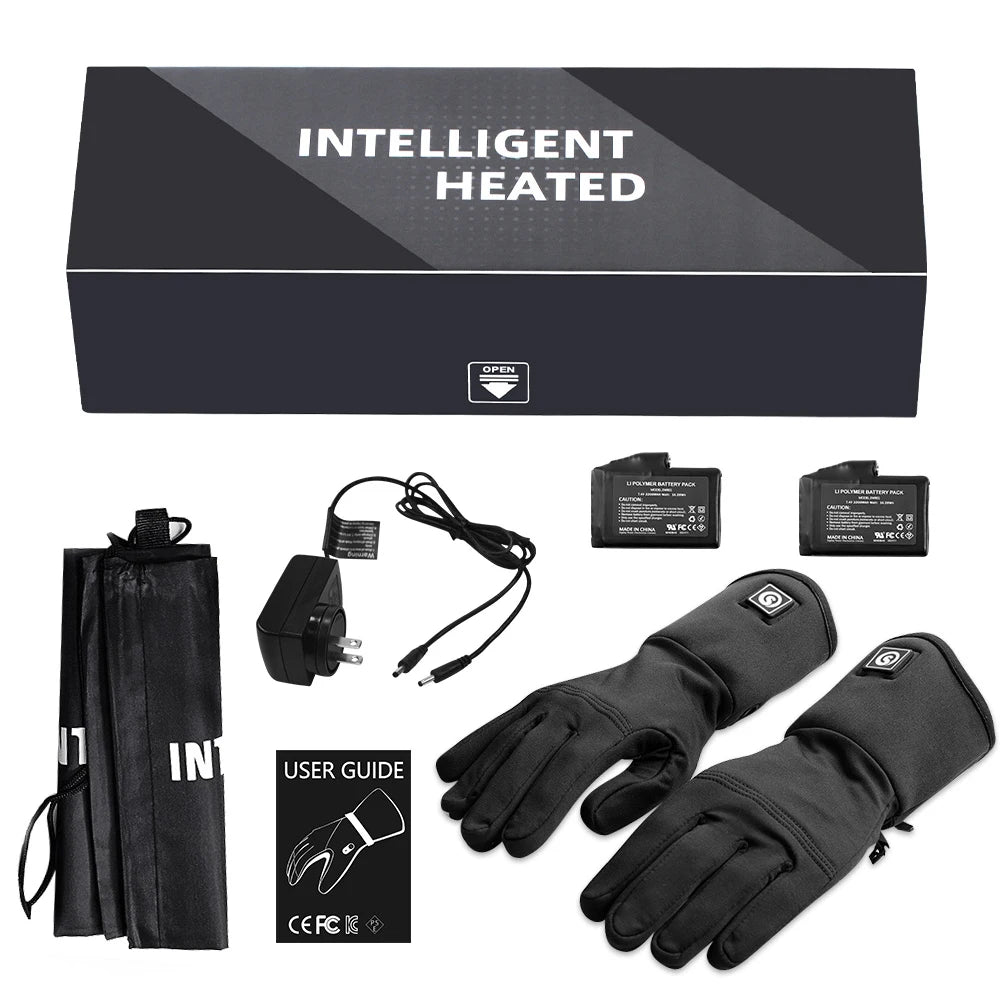SAVIOR heated gloves; black goatskin leather, windproof/waterproof, with rechargeable batteries and charger (2 gloves)