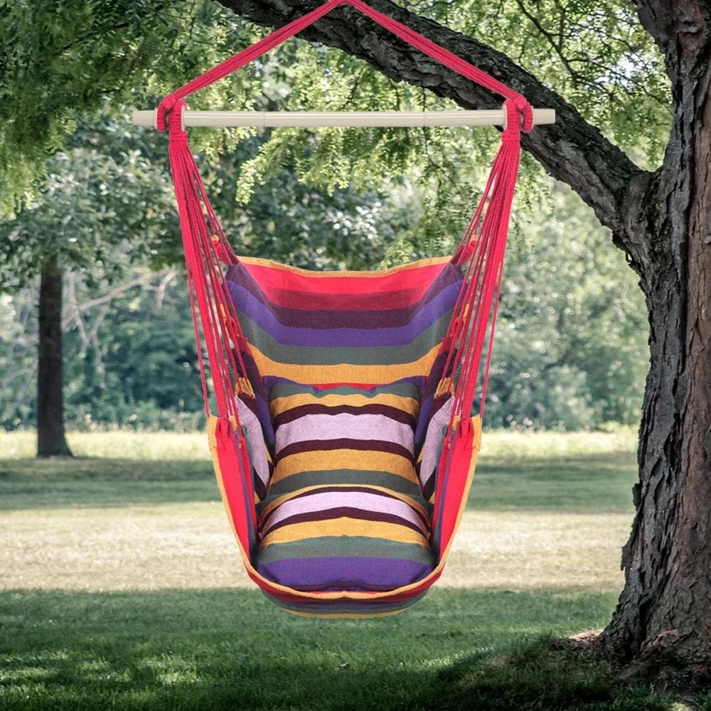Outdoor Porch Patio Garden Chair Hanging Rope Swing Hammock Seat with 2 Pillows by S And B Enterprise