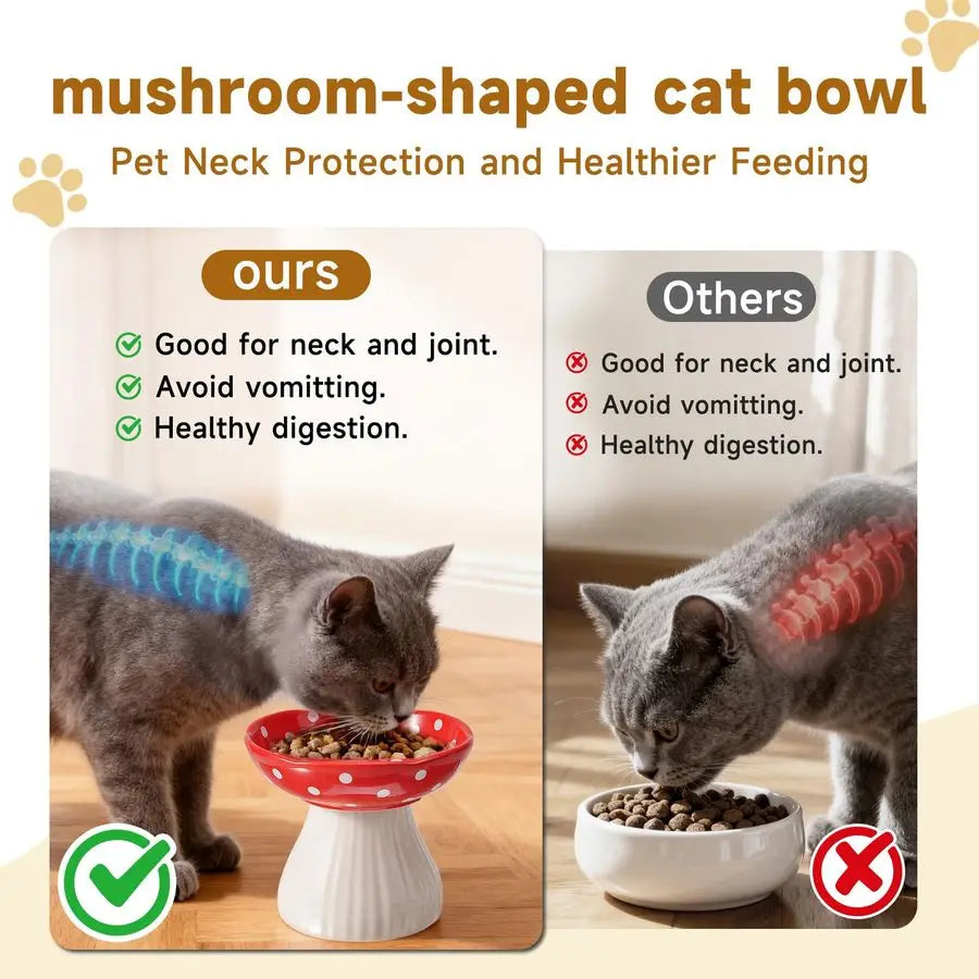 XMSJ Elevated Ceramic Cat Bowl Whisker Fatigue Relief