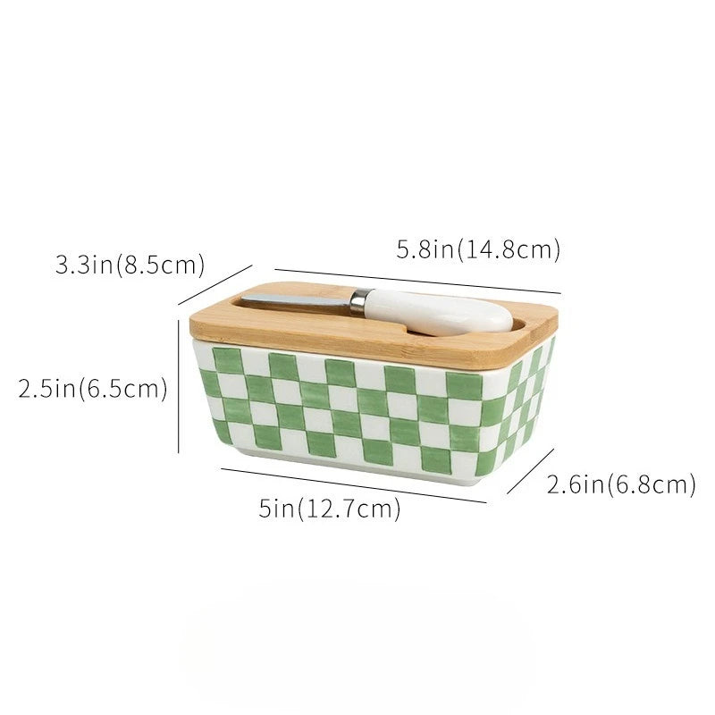 350ML Rural Style Ceramic Butter Box with Knife and Cover, American Household Cross-border Cheese Kitchen Storage Box by S And B Enterprise