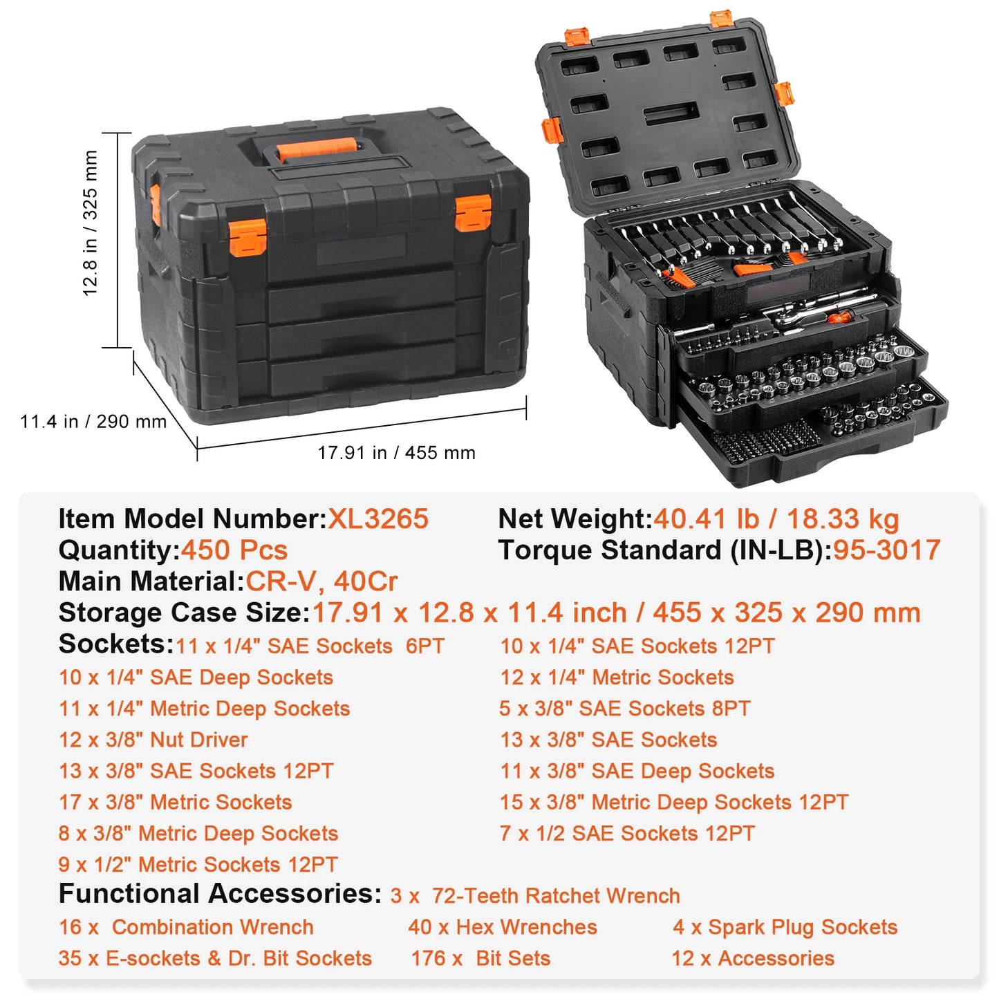 SucceBuy 450-Piece Mechanics Tool Set SAE And Metric Sockets by S And B Enterprise