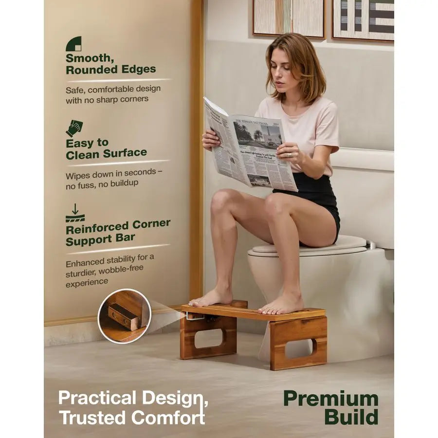 Foldable Toilet Stool With Adjustable Heights Acacia Wood