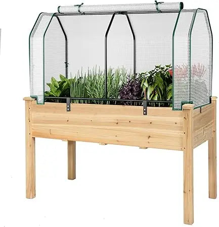 Raised Garden Bed With Greenhouse Cover Wood Planter Box Outdoor