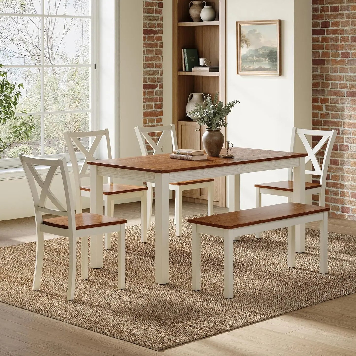 2026：6-Piece Farmhouse , 59 Wooden Table with 4 Chairs &, Kitchen & Dining Room Set 6, Space- by S And B Enterprise