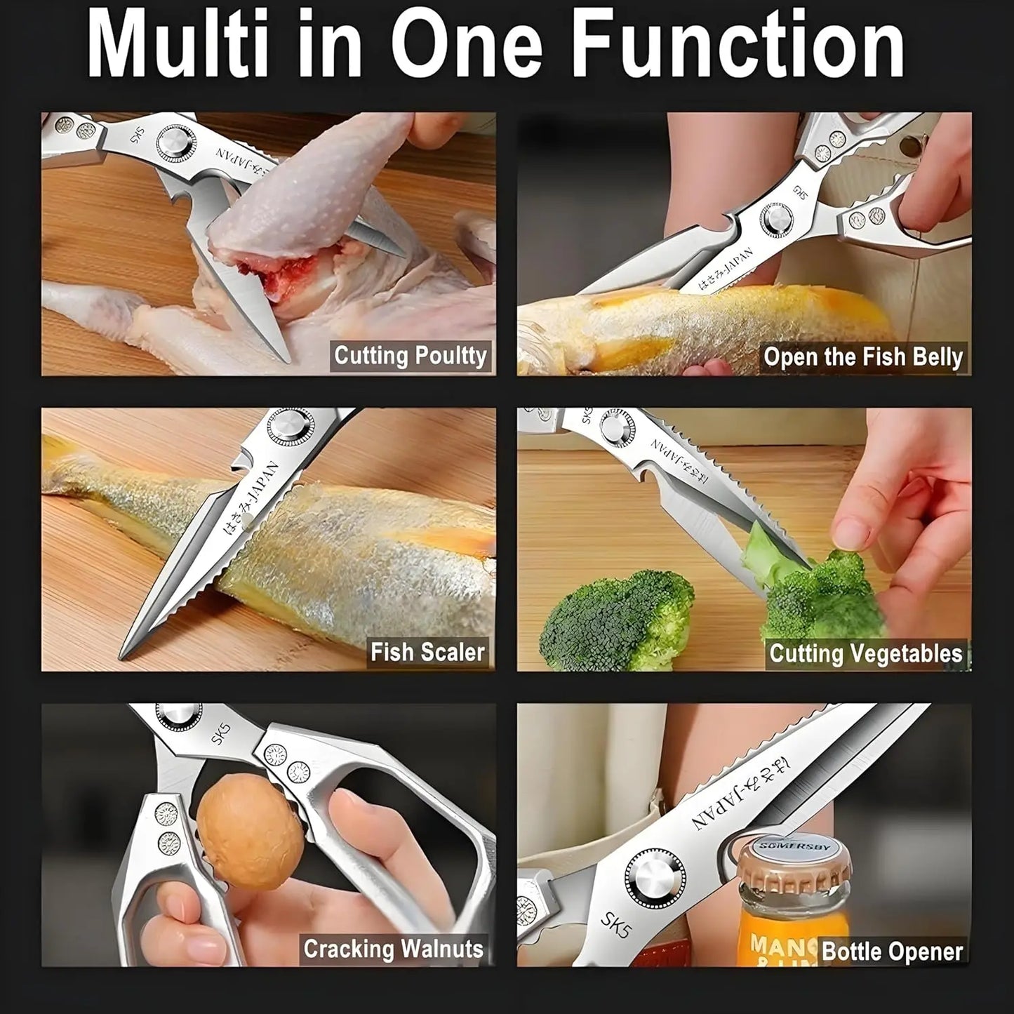 Kitchen Scissors, All Purpose，Ultra Sharp Meat Scissors，Heavy Duty Silver Cooking Scissor，Dishwash Safe Stainless Steel Kitchen Shears for Food, Chicken Bones, Turkey by S And B Enterprise