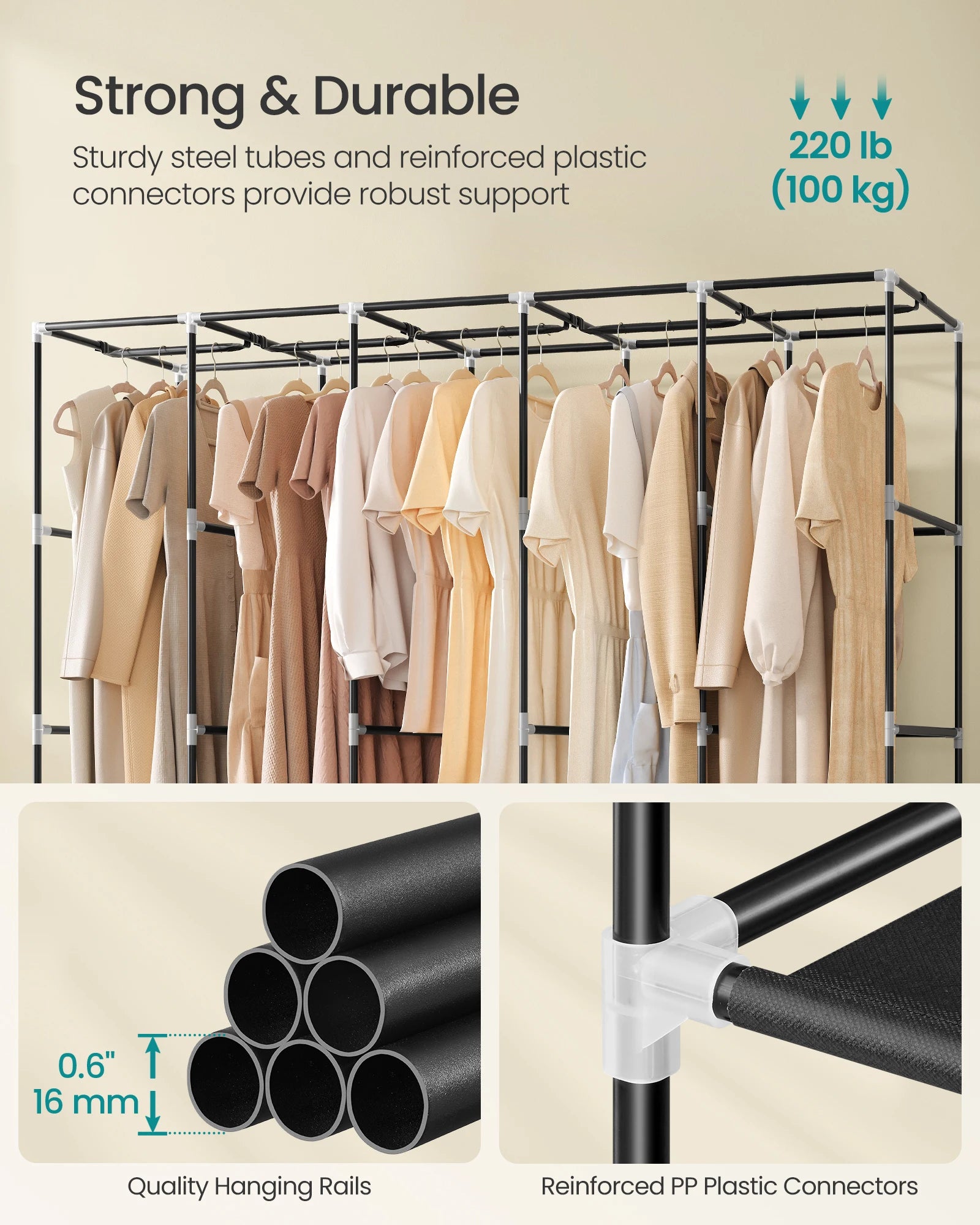 SONGMICS Portable Closet Organizer With Cover 5 Hanging Rods And Shelves by S And B Enterprise