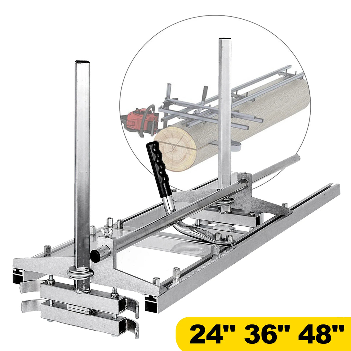SucceBuy chainsaw mill with aluminum frame and log clamps; portable lumber sawmill for 24/36/48 in logs