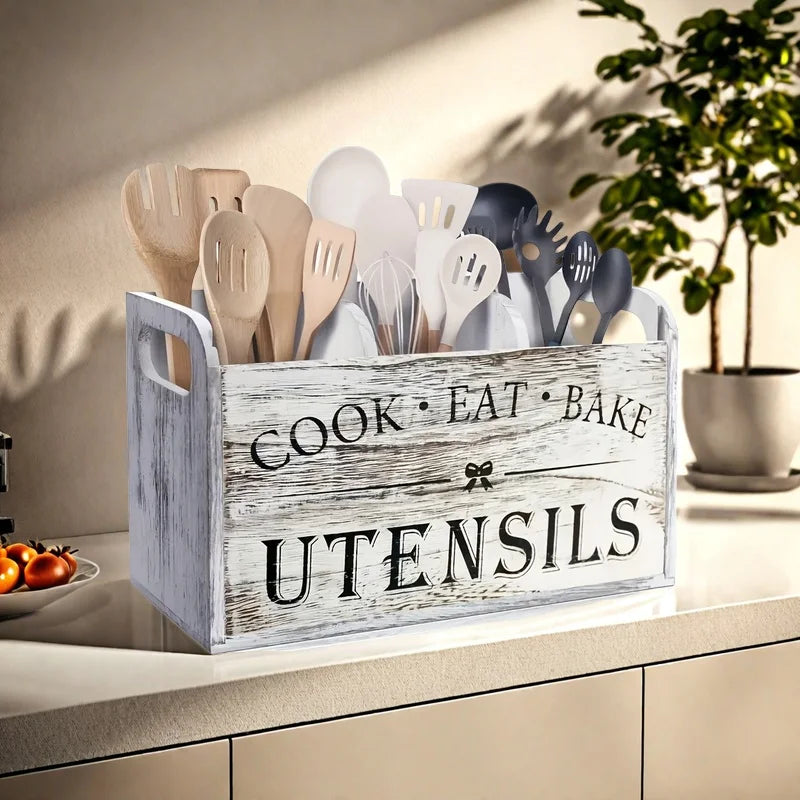 5pcs/Set Cutlery Rack Compartments Cutlery Box Wooden Cutlery Box Suitable For Kitchen Counters Cutlery Storage Box Fork Spoon by S And B Enterprise