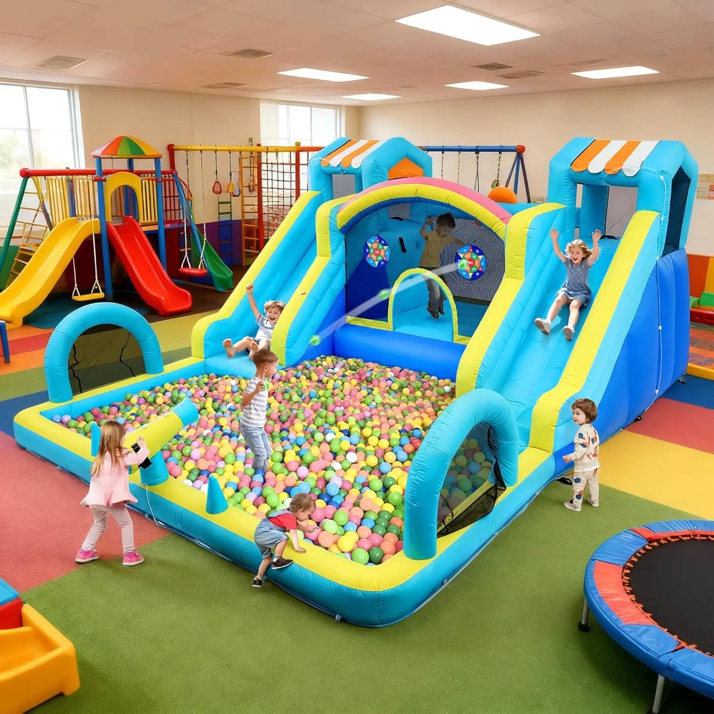 HiMISS Double Water Slide Inflatable Bounce House For Kids With Blower