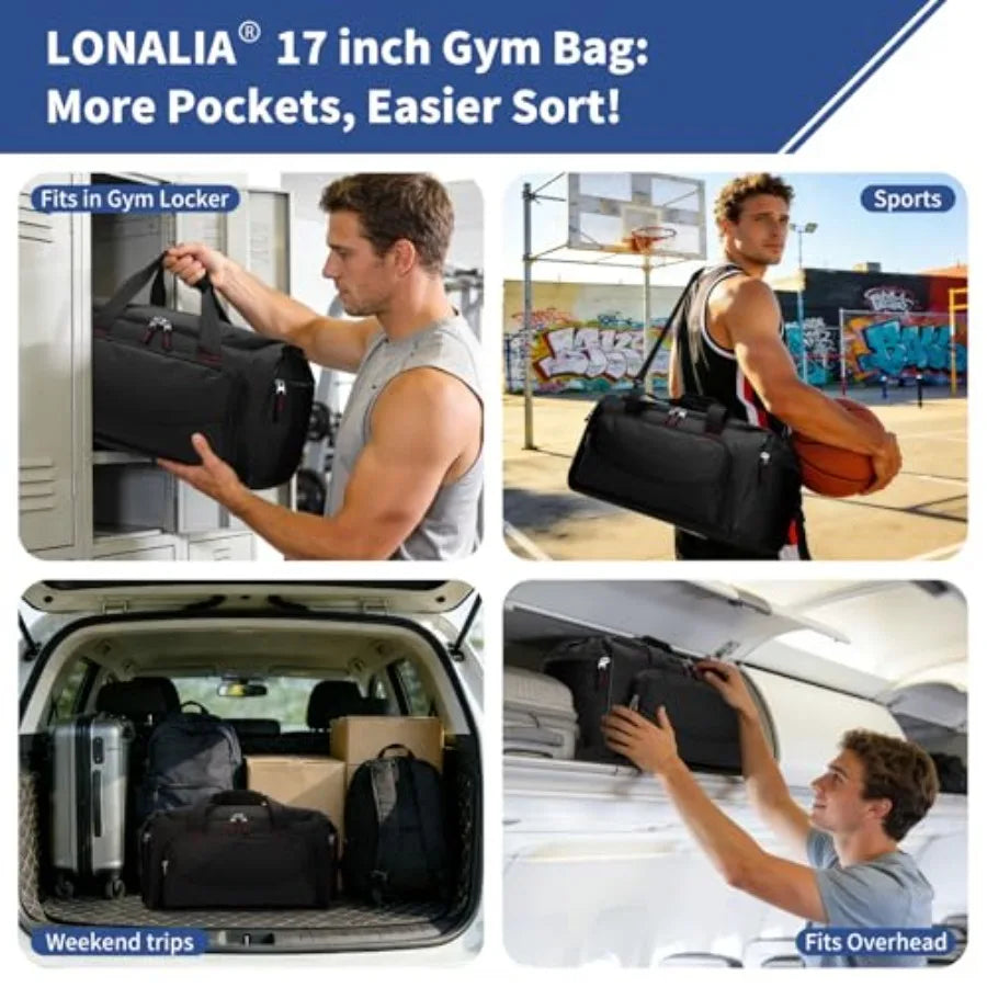 30L Gym Sport Duffle Bag - 17 inch Carry on Weekender Overnight Bag for Travel, Workout, Fitness -30L by S And B Enterprise