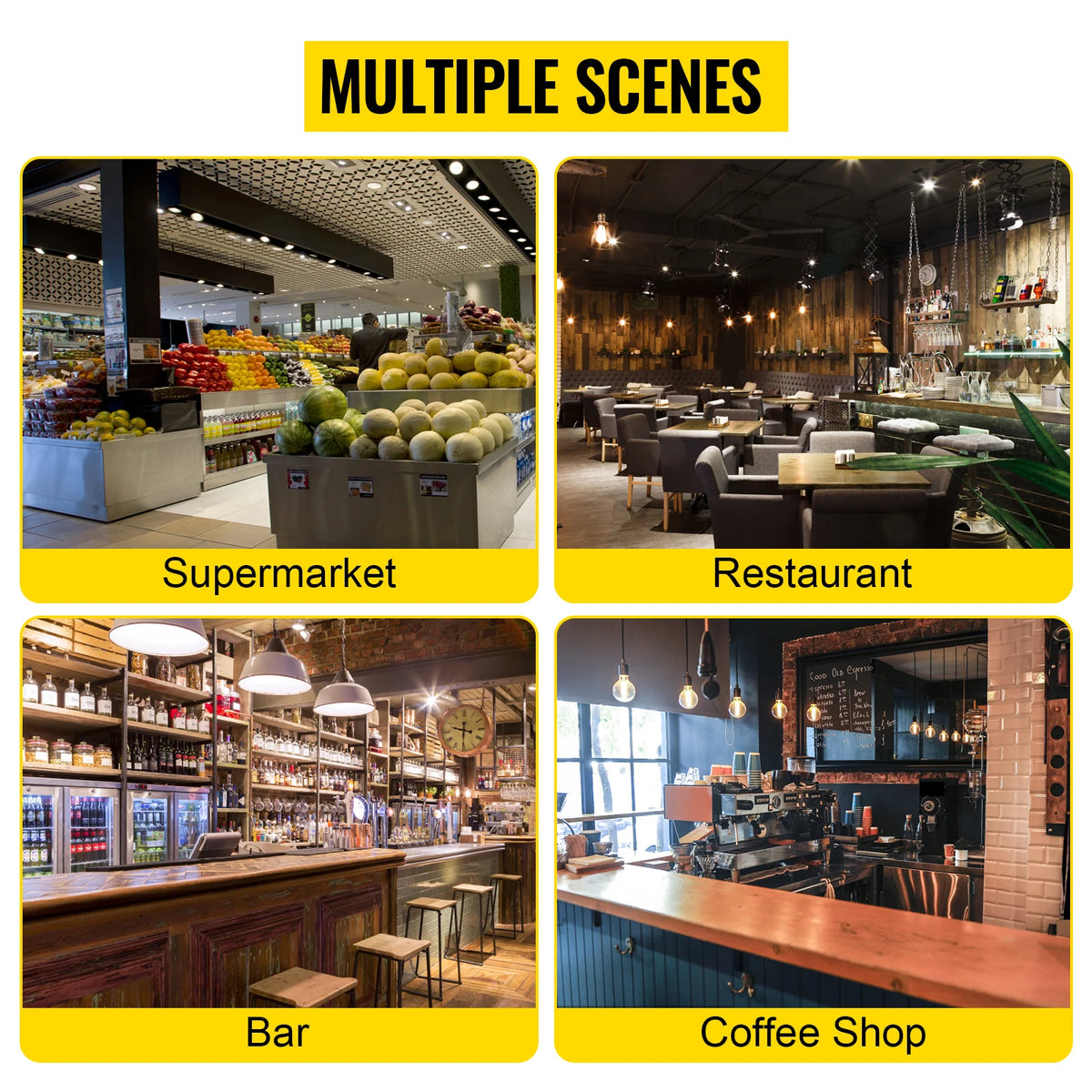 Cash Register Drawer by SucceBuy 16 in 12V POS; collage of supermarket and restaurant scenes