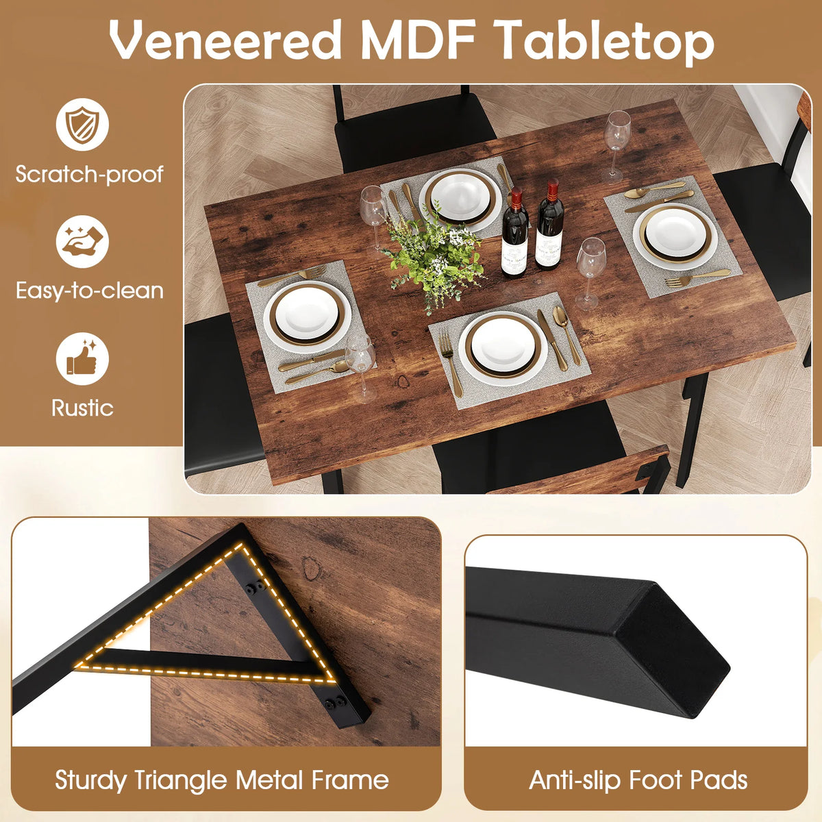 5-Piece Dining Set for 4 by S And B Enterprise, 47-inch round veneered MDF tabletop with four stools