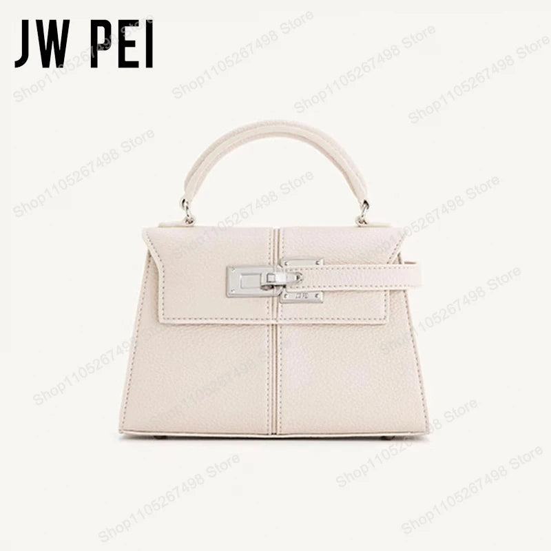 JW PEI Elise trapezoid top-handle bag, genuine leather, beige with silver hardware