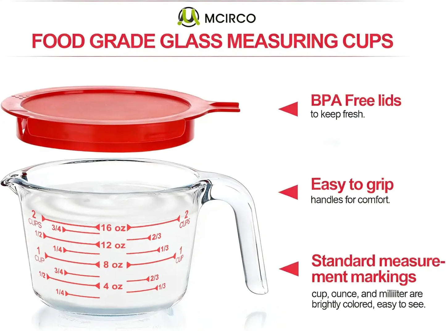 Glass Measuring Cups Set With Lids Borosilicate For Kitchen by S And B Enterprise