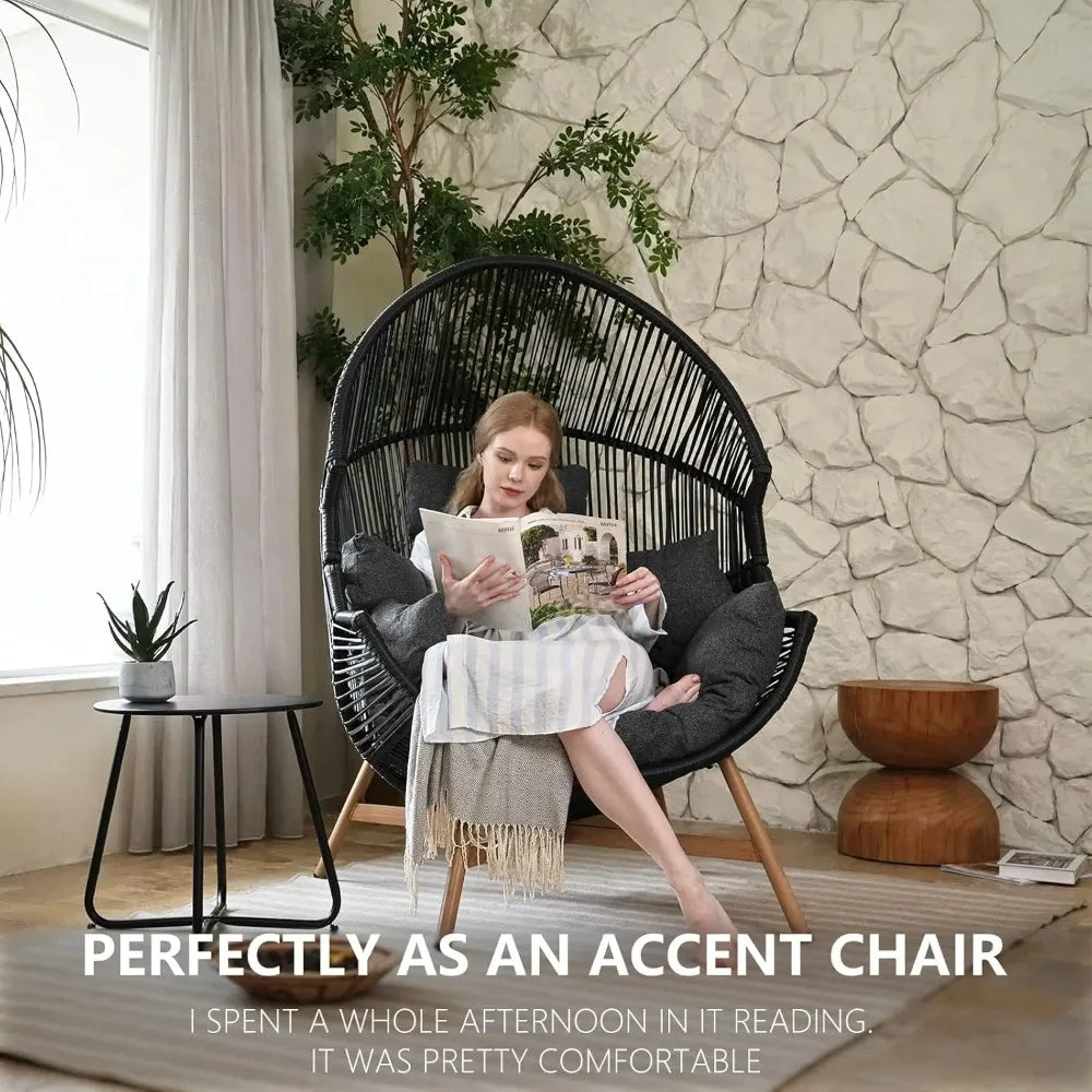 Outdoor Egg Chair Wicker Wood Grain Finish With Olefin Cushion by S And B Enterprise