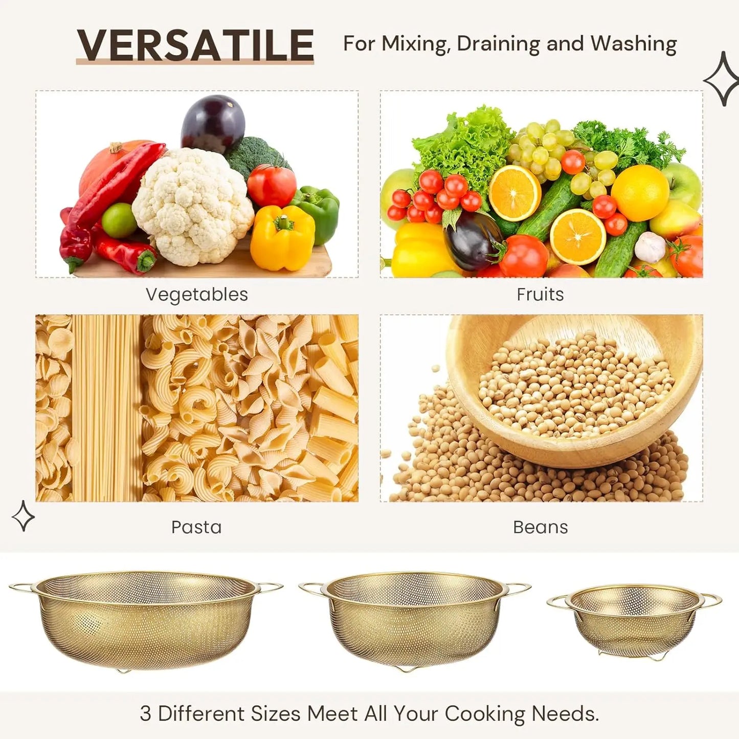 Stainless Steel Colander With Handle For Pasta Rinsing