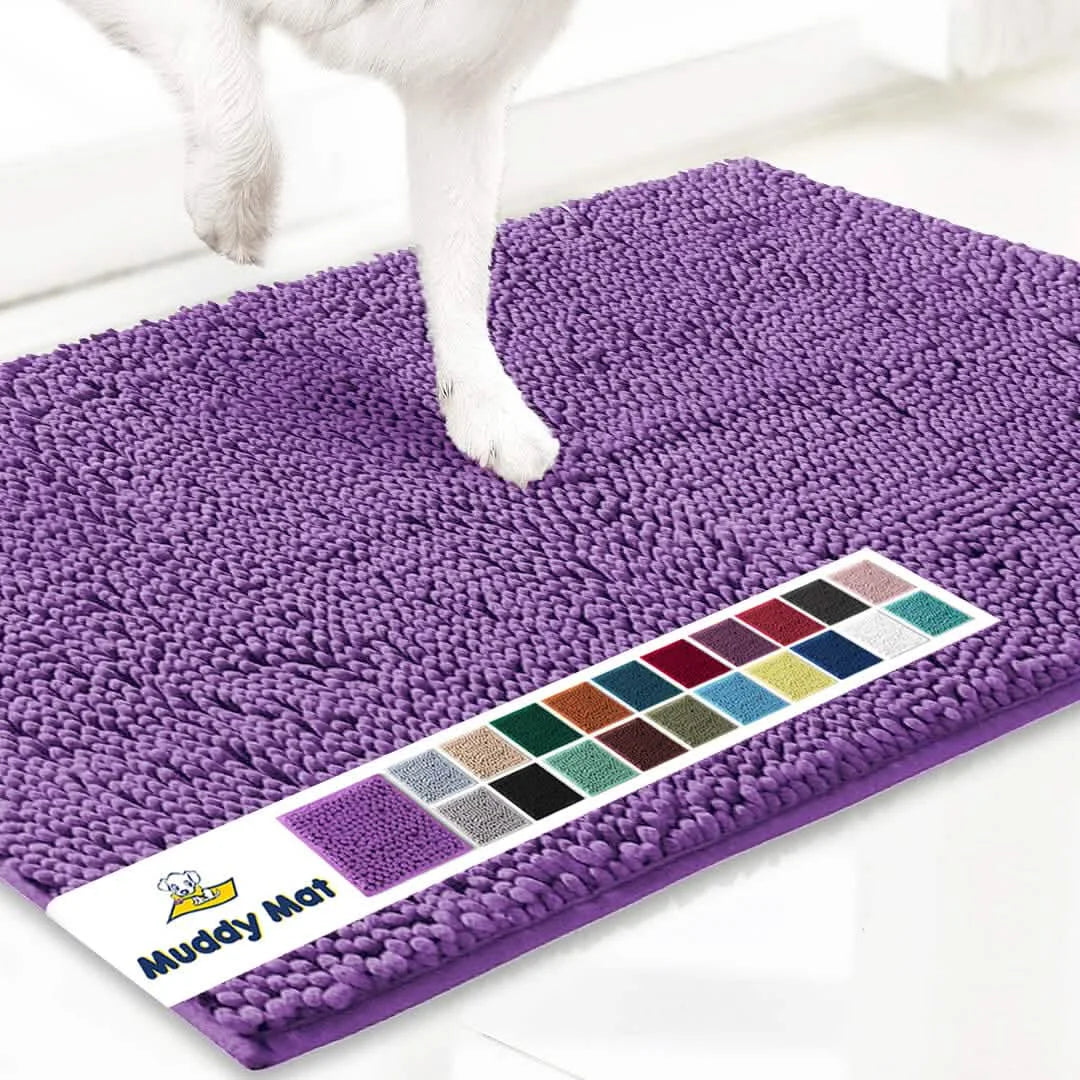 Original Muddy Mat microfiber purple doormat, anti-mud, highly absorbent paw cleaner, non-slip and washable.