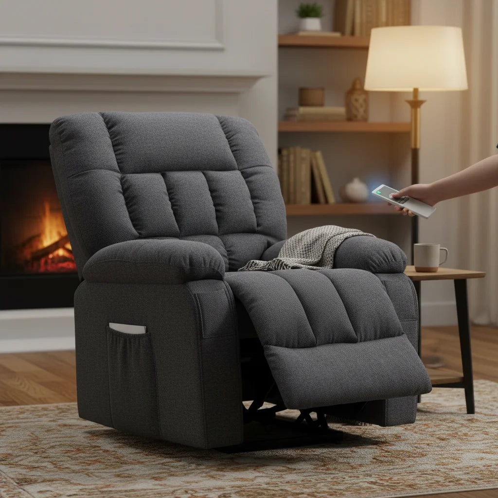 Power Lift Recliner Chair With Massage And Remote Side Pockets