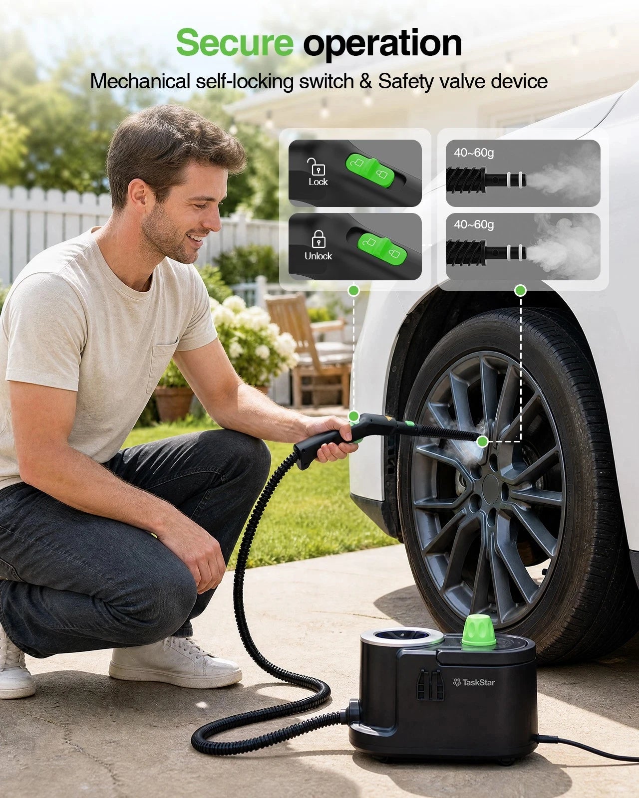 TaskStar Handheld Steam Cleaner High Temperature Sterilization Home Cleaning Kit 1500W Pressure Jet Washer Machine with 16.4Ft Long Power Cord for Kitchen Air Conditizer