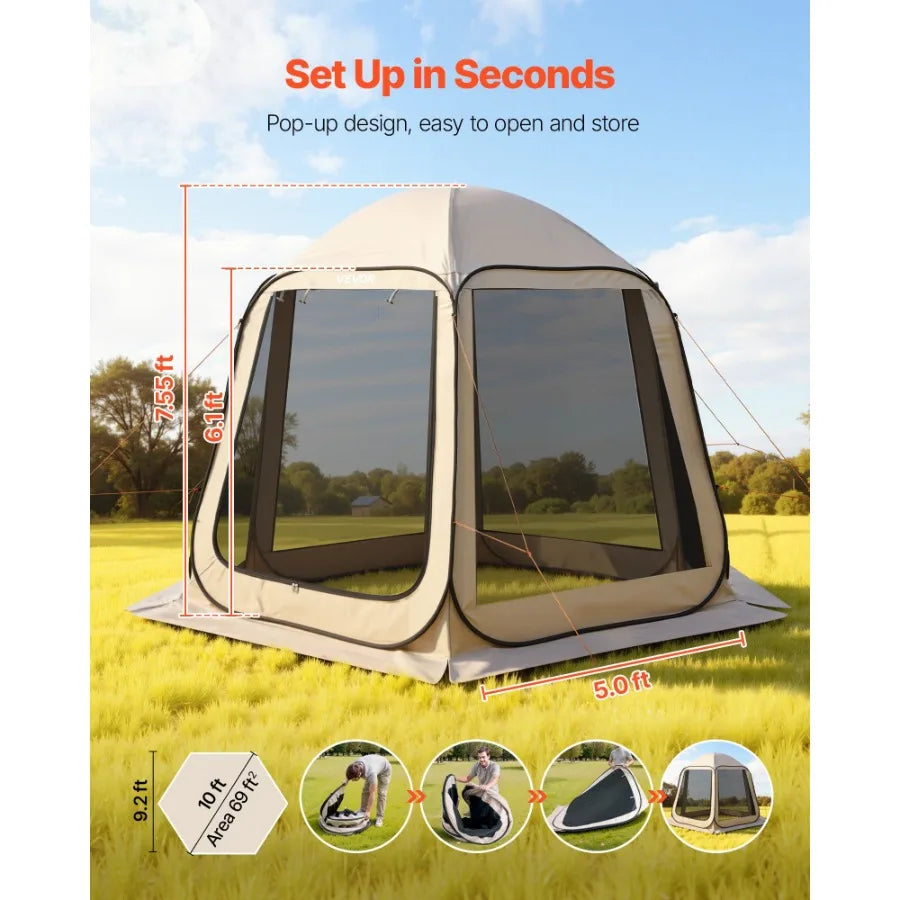 Beige Screen House Tent 10 x 9.2 ft by S And B Enterprise; pop-up screened canopy with netting sides