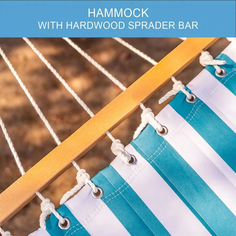 Quilted Double Hammock With Detachable Pillow For Outdoor Patio