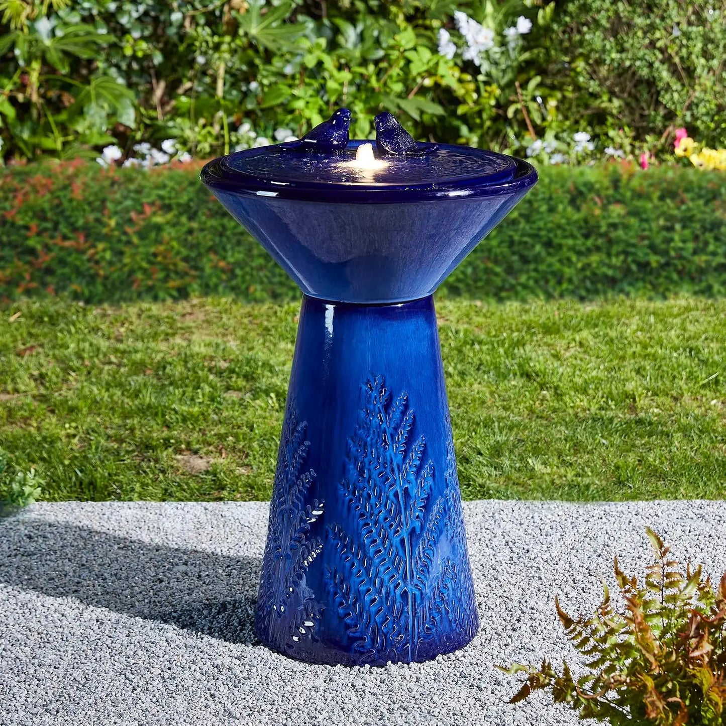 Ceramic Bird Bath Fountain With LED Light And Pump by S And B Enterprise