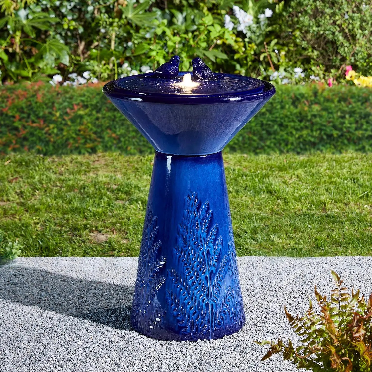 Ceramic Bird Bath Fountain With LED Light And Pump by S And B Enterprise