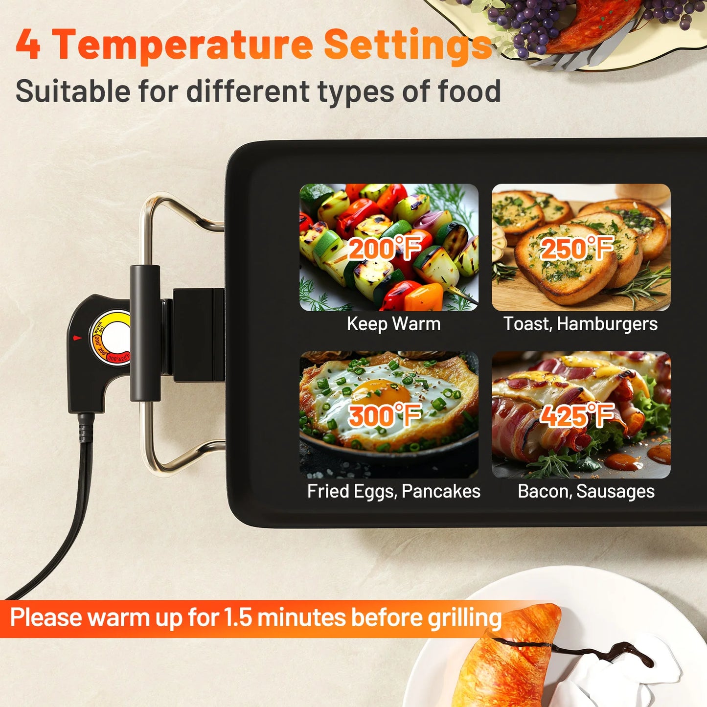 Electric Griddle With Adjustable Temperature Thermostats And Drip Tray