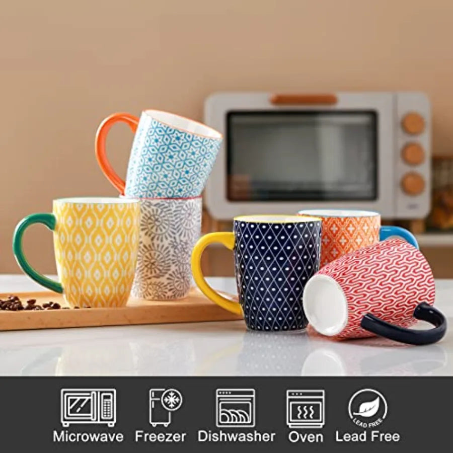 Ceramic Coffee Mug Set Bohemian Style 6 Pack by S And B Enterprise