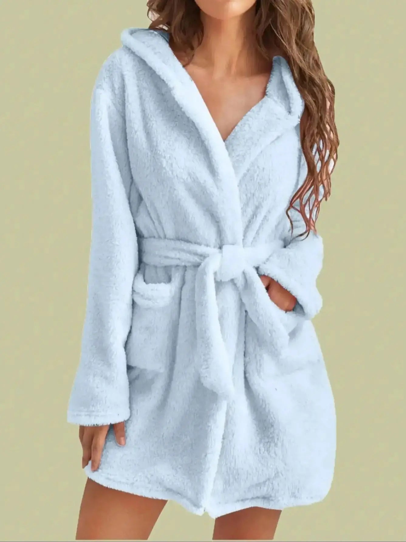 Women's Hooded Fleece Robe With Belt For Cozy Winter Home by S And B Enterprise