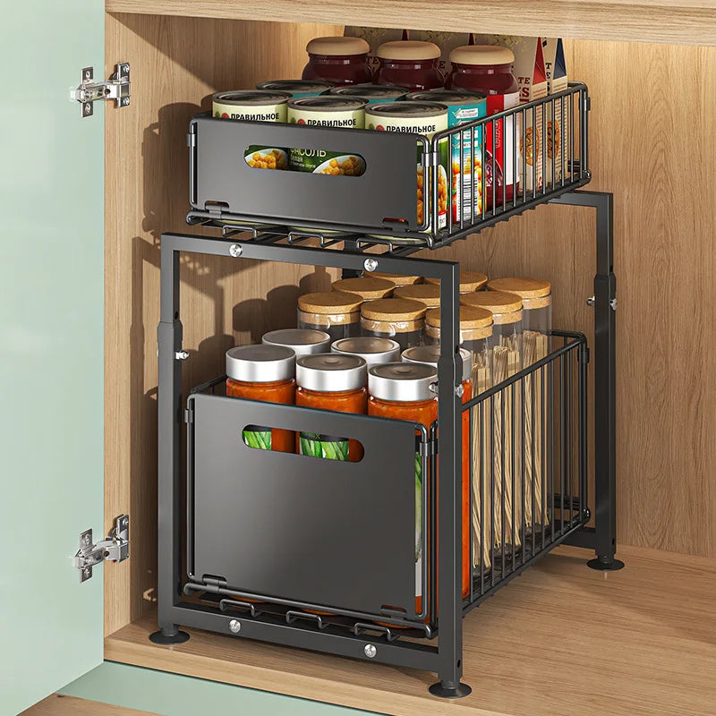 AEHOME Two Tier Slide Out Cabinet Organizer Under Sink Storage